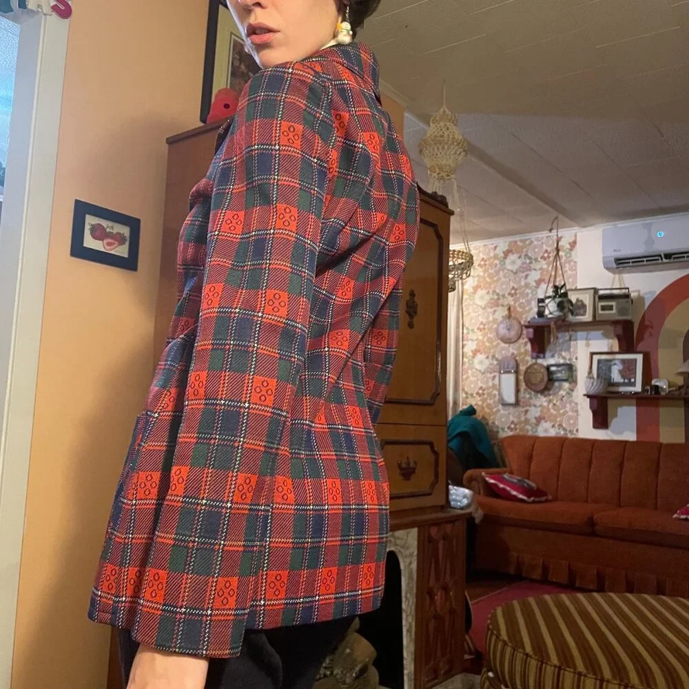 1970s metal button wyndham plaid pocket blazer - made in canada! - Picture 7 of 12
